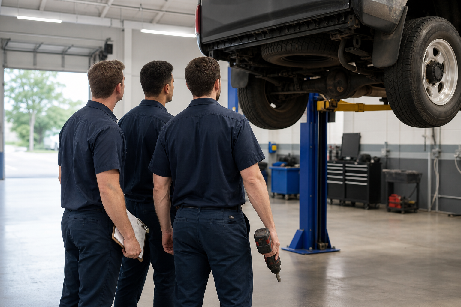 Our ASE-certified technicians at work in the North Stadium Drive shop